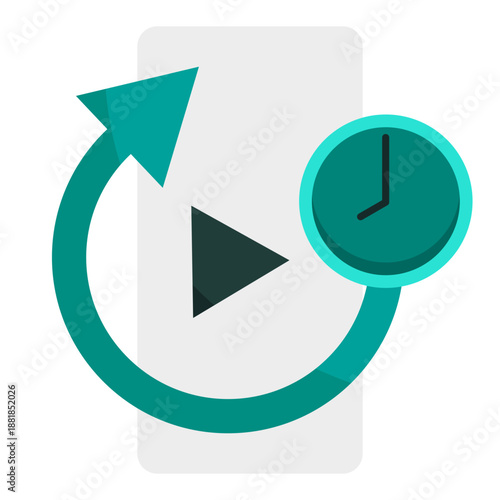 Video replay icon. Clock timer symbol. Media history Vector. Time control emblem.