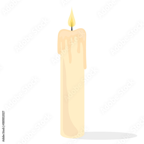 Burning candle icon. Hot yellow flame. Vector wax light. Spiritual fire symbol