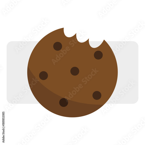 Bitten cookie icon. Chocolate chip symbol. Sweet biscuit Vector. Homemade snack sign. EPS 10.