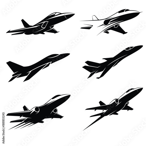 Set icons of Jet flying logo vector transparent. silhouette logo of jet.