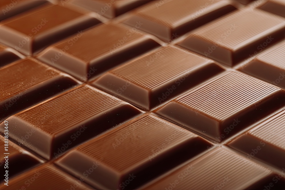 Fototapeta premium Close-up view of a chocolate bar, rectangular pieces with textured surfaces