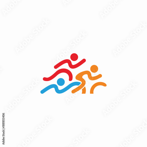 Colorful abstract illustration of running people representing teamwork and competition.