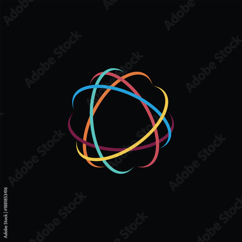 Colorful orbital rings illustration on a black background abstract design.