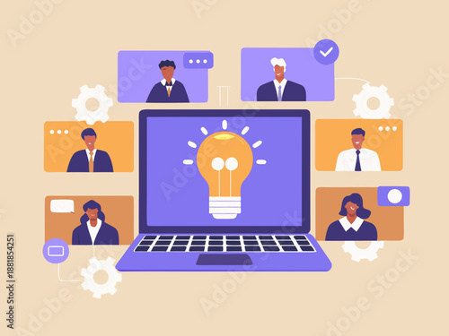 Collaborative teamwork and brainstorming session using video conferencing technology