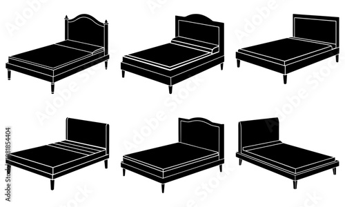 Five Different Bed Frame Silhouettes on White Background furniture