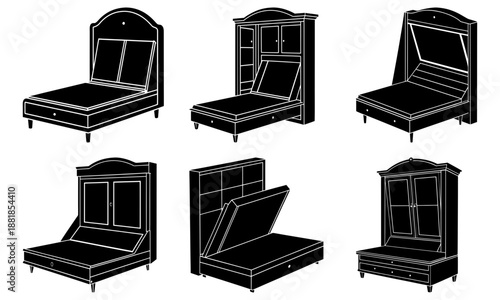 Six Different Bed Frame with Storage Compartments on White Background storage bed furniture