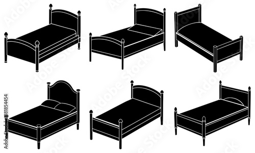 Five Metal Bed Frames with Mattresses on White Background metal beds black silhouette