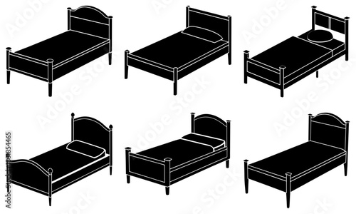 Six Different Styles of Beds with Mattresses on White Background bed frame headboard