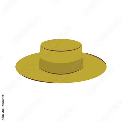 Vector illustration of a wide-brimmed hat. Isolated on white background. The image symbolizes summer, fashion accessories, sun protection, travel and rural lifestyle.