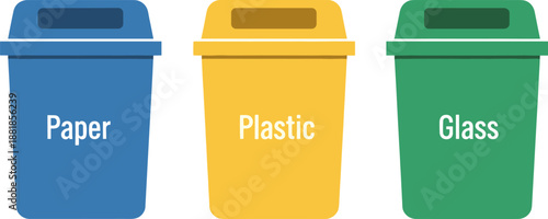 Color Coded Recycling Bins for Paper Plastic and Glass Waste Management