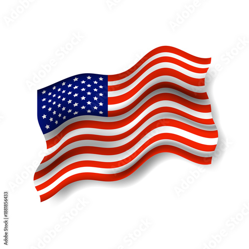 Waving flag of American isolated on transparent PNG background, symbols of USA 