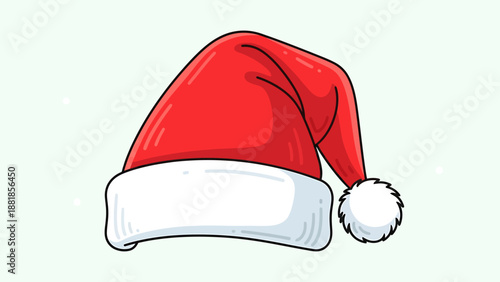 Vector Illustration of Santa Hat in Modern Minimalist Style with Red and White Colors for Holiday Seasonal Design