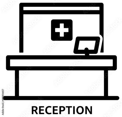 Reception desk with computer