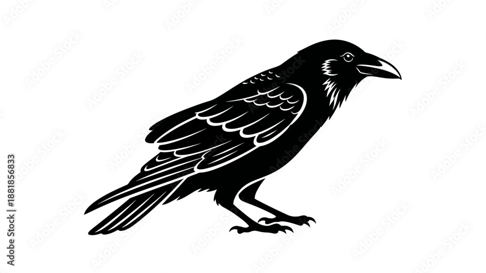 Obraz premium Minimalist Vector Illustration of a Crow in Black and White in Modern Style
