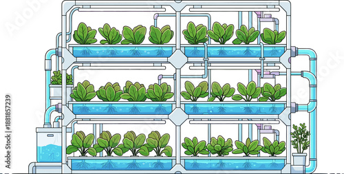 Advanced Vertical Hydroponic Farming System with Water Circulation and LED Lights