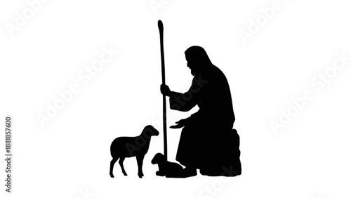 Jesus as the good shepherd with sheep silhouette 