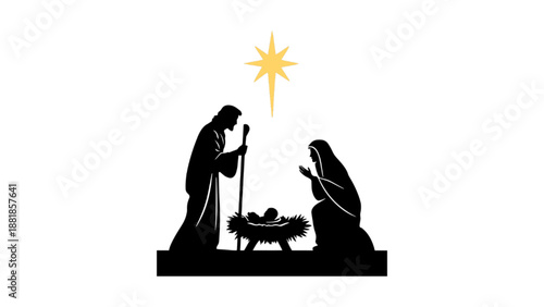 Holy family nativity scene silhouette with star of bethlehem