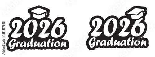 Graduation of 2026 set icon, vector illustration