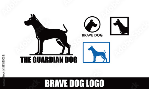 THE GUARDIAN BRAVE DOG LOGO, silhouette of great smart dog vector illustrations