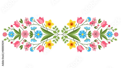 Floral Pattern with Pink Yellow Blue Flowers.