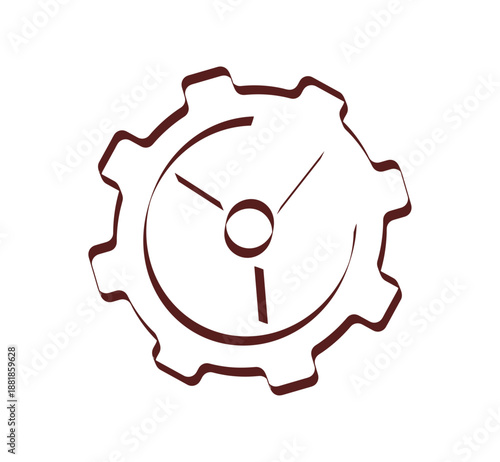 Vintage style industrial gear wheel with simple mechanical structure representing technology, retro engineering, and machinery hand drawn isolated on white background flat vector illustration.