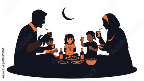 Family Breaking Fast Together During Ramadan.