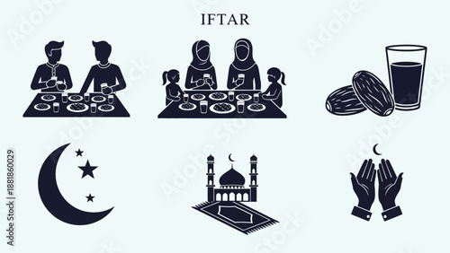 Islamic Iftar Symbols and Icons Collection.