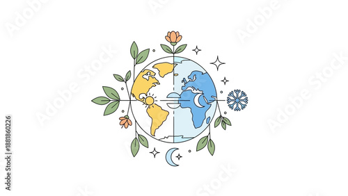 Illustration of Earth with Floral Elements.