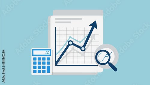 Business Growth Chart with Calculator and Magnifying Glass for Financial Analysis and Success Strategy