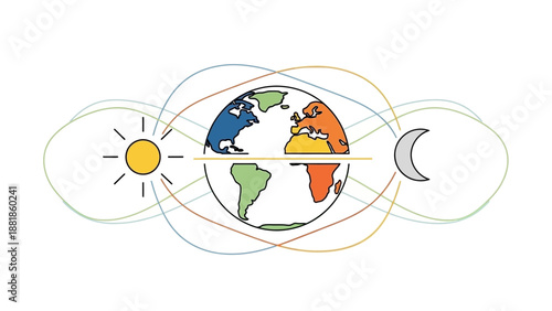 Earth Orbit Sun Moon Simple Illustration.