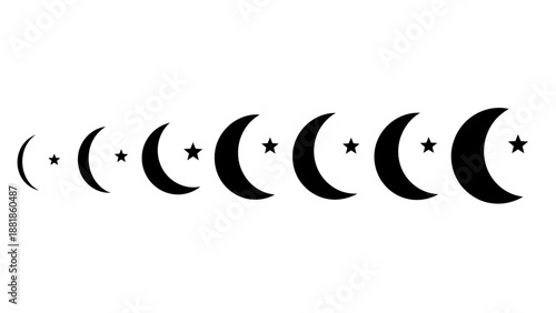 Lunar Phases Moon Crescent Stars Silhouette.