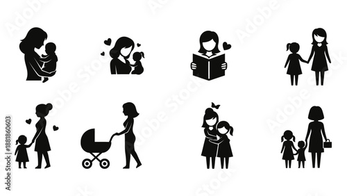 Mother and Child Silhouette Illustrations Collection.