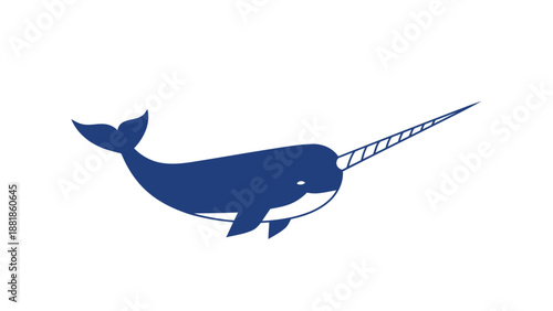 Stylized Blue Narwhal Marine Mammal Illustration
