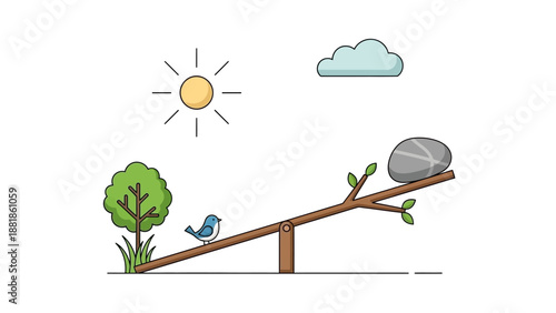 Bird on Unbalanced Branch with Rock.