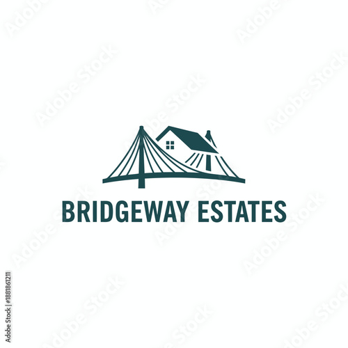 Elegant suspension bridge and house silhouette icon for real estate or property development company named Bridgeway Estates.