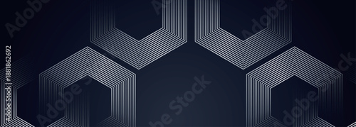 Dark background with glowing white hexagon geometric lines pattern. Modern futuristic technology concept for banner, advertising and website. Vector VOL. 3