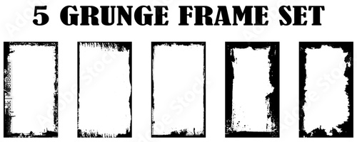 Photo border stroke set - minimalist black rectangular edges with scratched grungy perimeter and distressed worn texture. Realistic clean monochrome frames for vintage prints and scrapbook design.