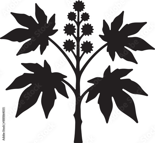 Castor plant icon in silhouette white background.