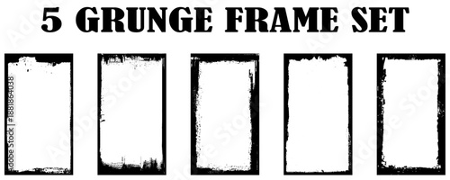 Photo border stroke set - minimalist black rectangular edges with scratched grungy perimeter and distressed worn texture. Realistic clean monochrome frames for vintage prints and scrapbook design.