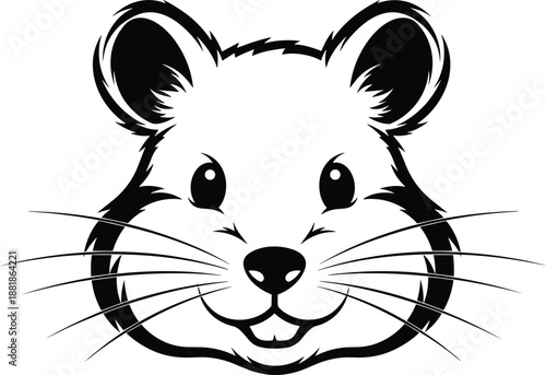Hamster, Head, Mascot, Illustration, Featuring, Black, And, White, Vector, Art, With, Cute, Face, Large, Ears, Whiskers, For, Pet, Logo, Animal, Branding, Design