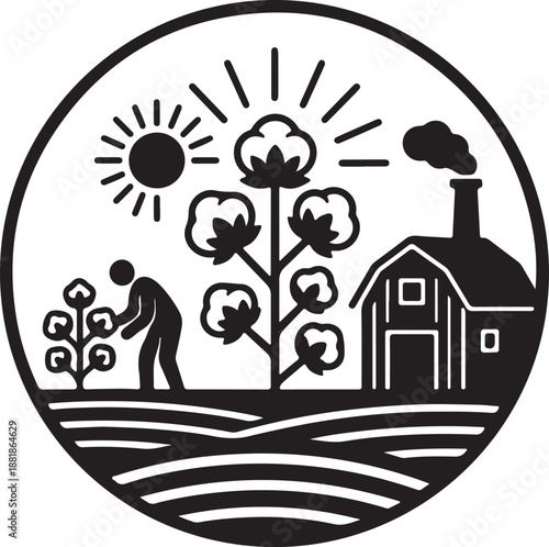 Cotton Plantation icon in silhouette white background.