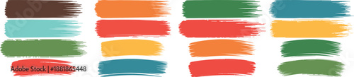 Color Paint Brush Stroke Texture Set with Abstract Horizontal Swatches, watercolor brush strokes collection isolated, creative paint texture icon pack