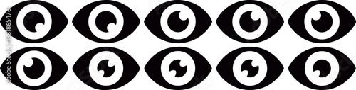Eye Icon Pattern Collection Showing Vision and View Symbols, Minimal Black Repeating Design for Surveillance, eye silhouette collection watching icons,