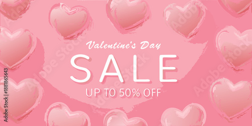 Valentine s day sale announcement with pink hearts and discount offer