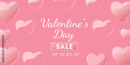Valentine s day sale promotion with pink hearts and discount offer