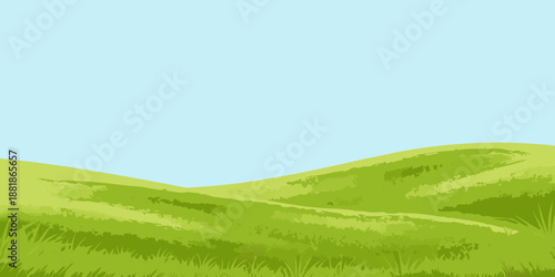 A simple illustration of rolling green hills against a clear blue sky