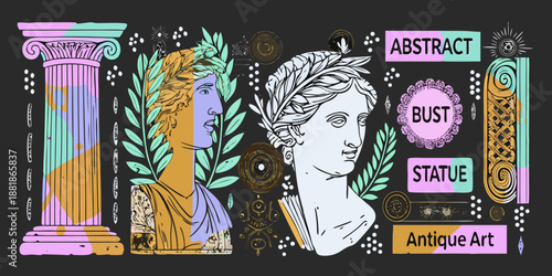 Classical elements abstract busts columns and decorative ornaments in a modern design
