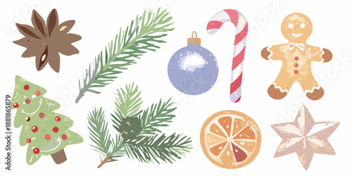 Festive christmas elements including ornaments treats and natural winter decor