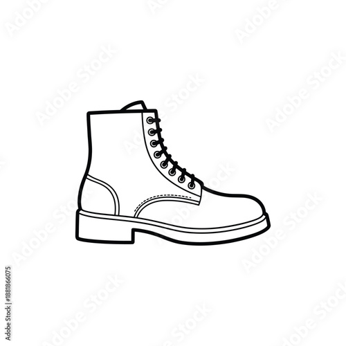 Black and white drawing of a laceup boot with thick sole