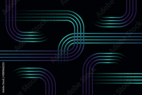 Black abstract background with trendy and modern colorful stripes design. Abstract linear maze concept for cover, banner, brochure, presentation, and certificate. Vector illustration
